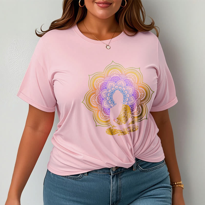 Soft Cotton Crew Neck Mandala Graphic Meditation Tee