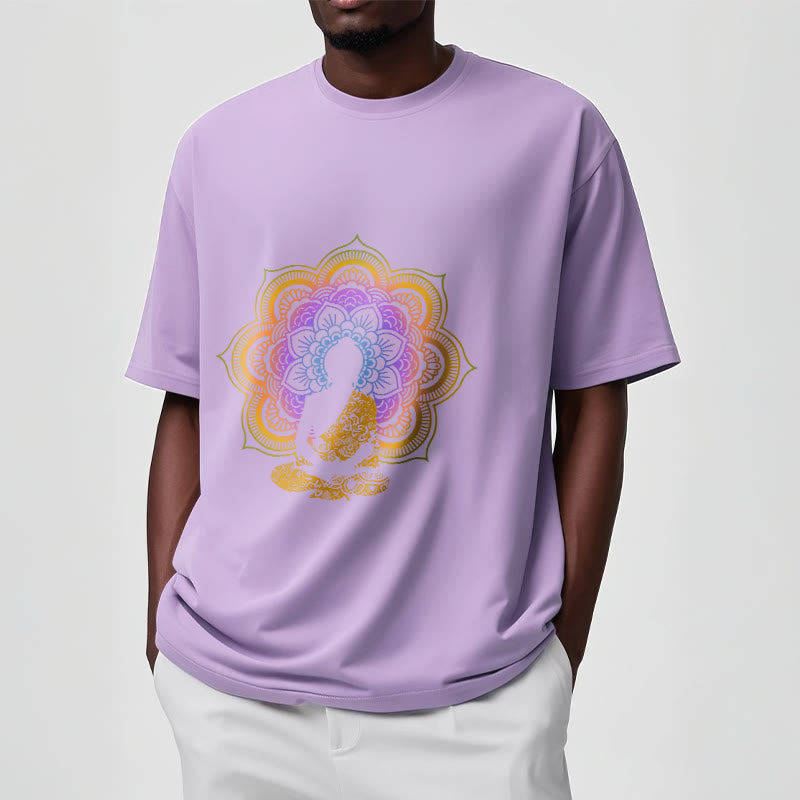 Soft Cotton Crew Neck Mandala Graphic Meditation Tee