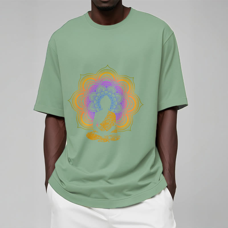Soft Cotton Crew Neck Mandala Graphic Meditation Tee