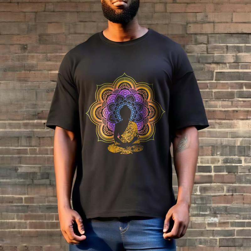 Soft Cotton Crew Neck Mandala Graphic Meditation Tee