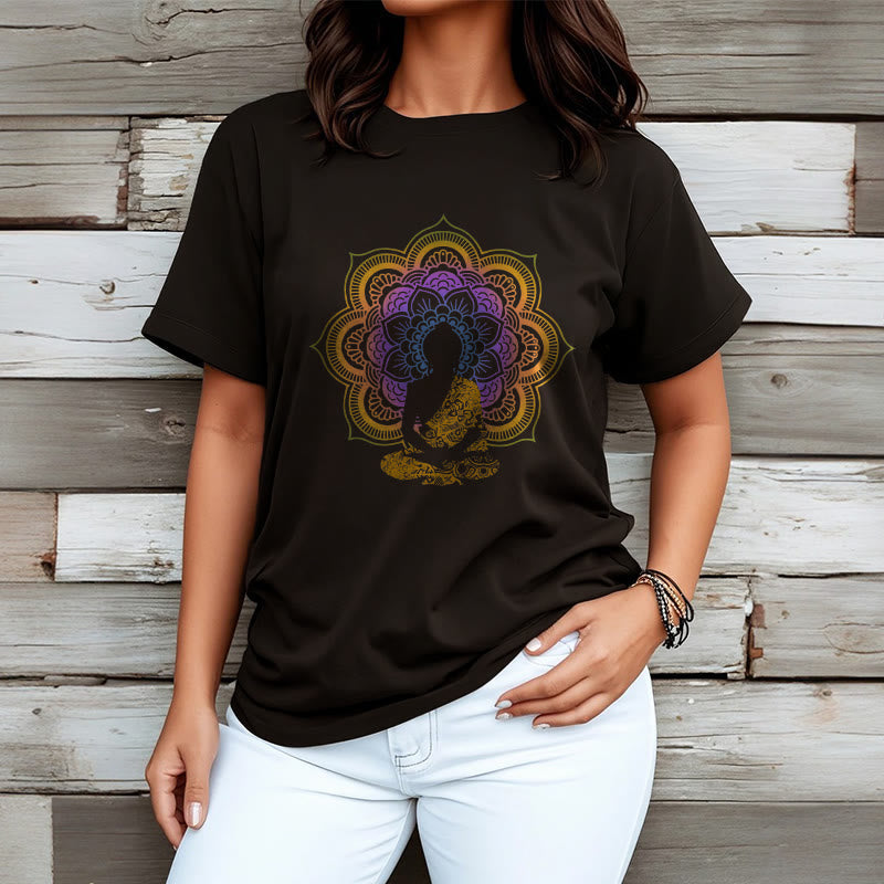Soft Cotton Crew Neck Mandala Graphic Meditation Tee