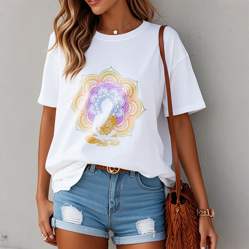 Soft Cotton Crew Neck Mandala Graphic Meditation Tee