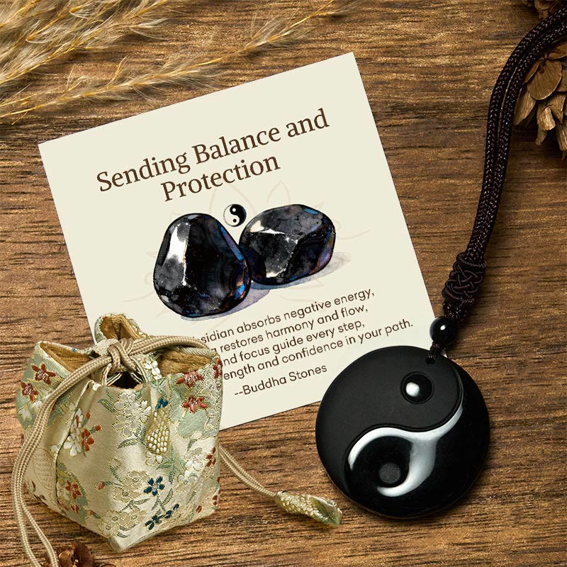 "Sending Balance and Protection" Obsidian Yin Yang Necklace Includes Gift Message Card