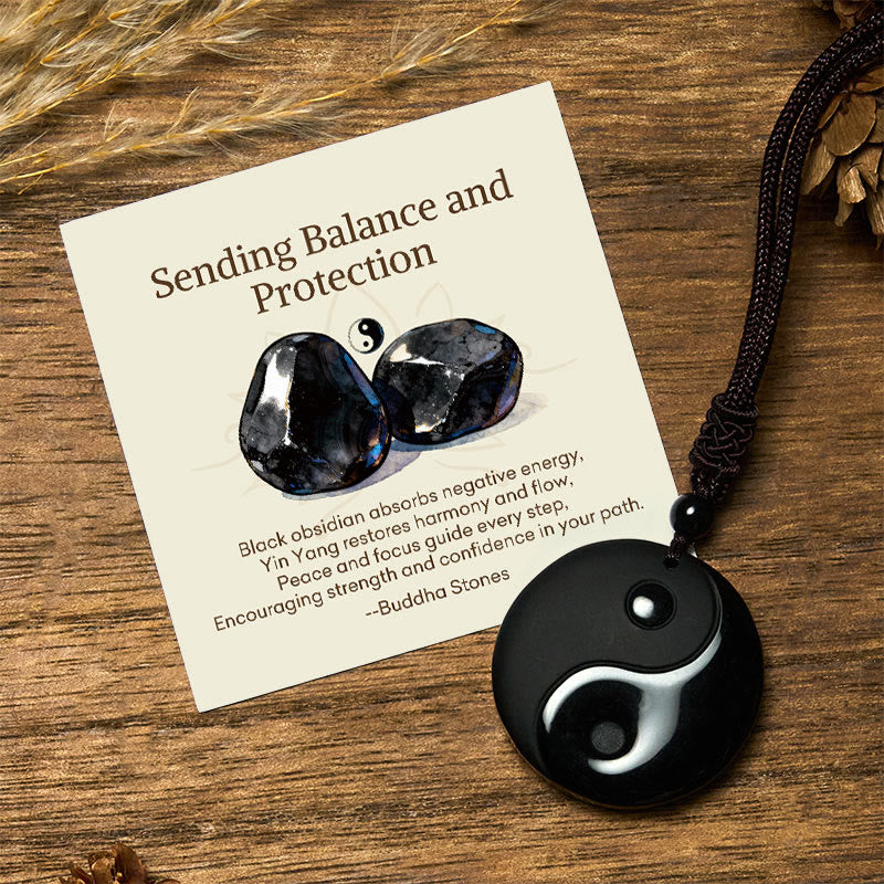 "Sending Balance and Protection" Obsidian Yin Yang Necklace Includes Gift Message Card