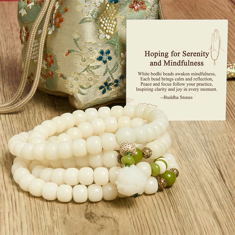"Hoping for Serenity and Mindfulness" Bodhi Lotus Mala Includes Gift Message Card