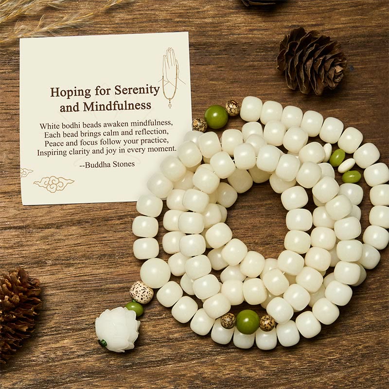 "Hoping for Serenity and Mindfulness" Bodhi Lotus Mala Includes Gift Message Card