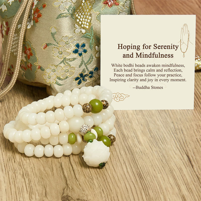 "Hoping for Serenity and Mindfulness" Bodhi Lotus Mala Includes Gift Message Card