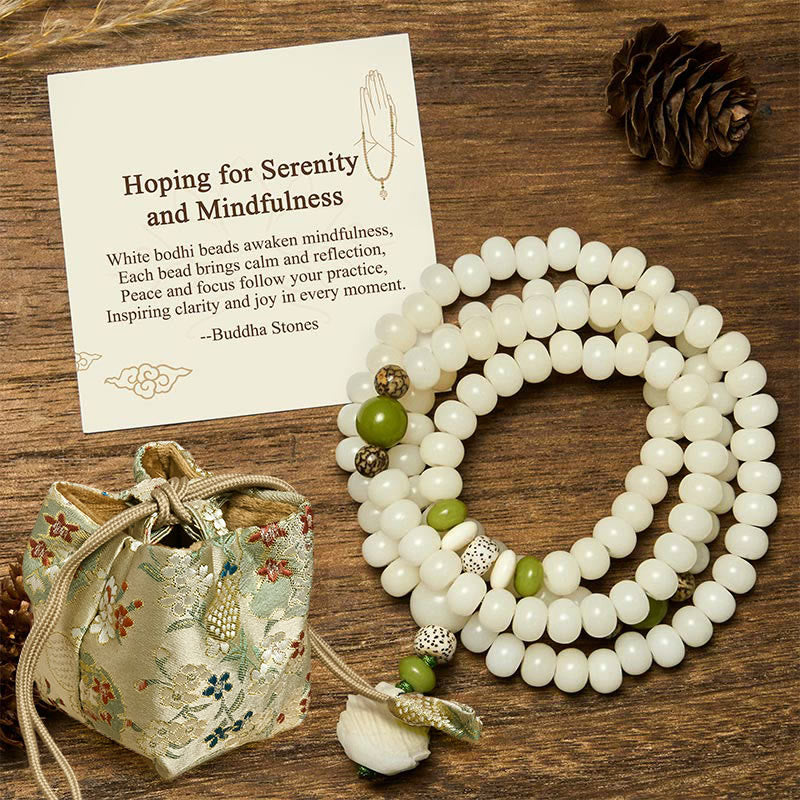 "Hoping for Serenity and Mindfulness" Bodhi Lotus Mala Includes Gift Message Card
