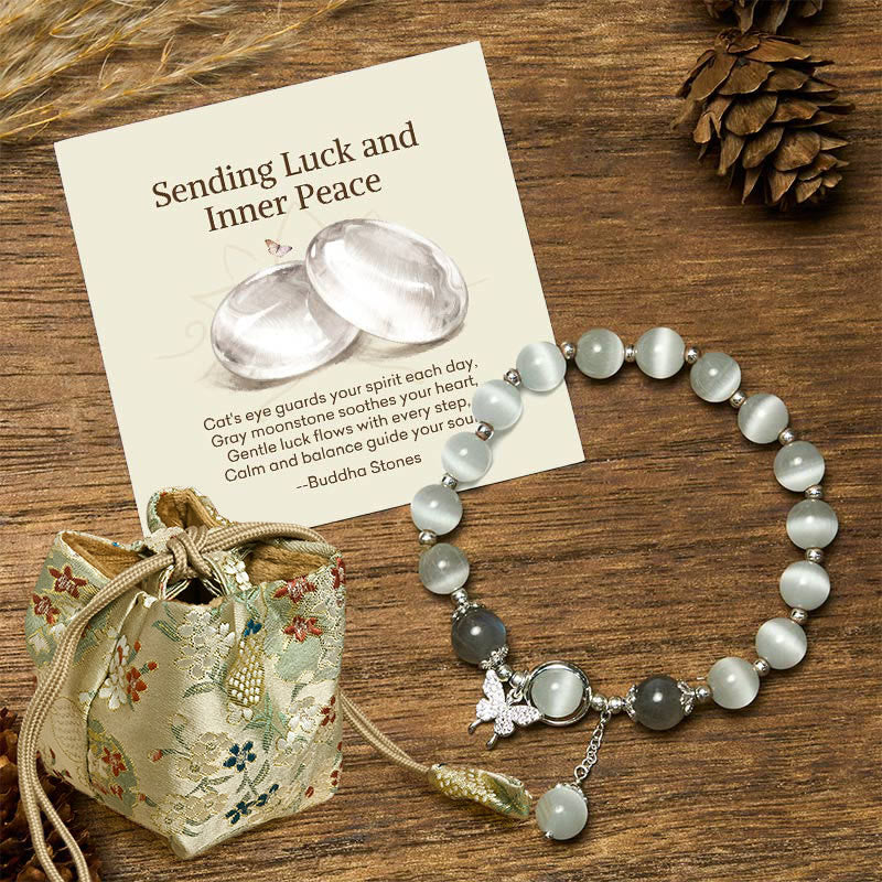 "Sending Luck and Inner Peace" Cat's Eye Butterfly Bracelet Includes Gift Message Card