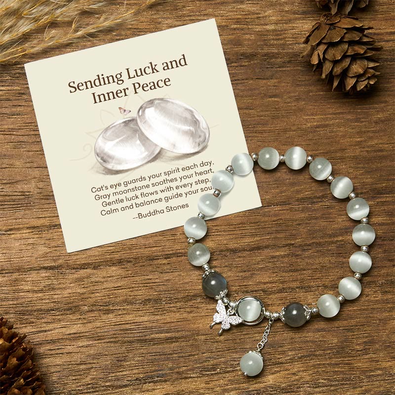 "Sending Luck and Inner Peace" Cat's Eye Butterfly Bracelet Includes Gift Message Card
