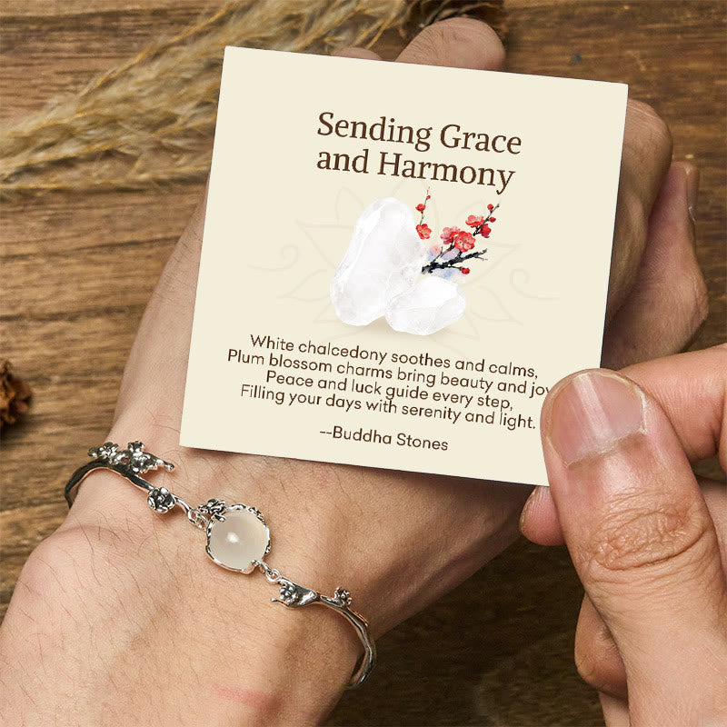 "Sending Grace and Harmony"Plum Blossom Chalcedony Bracelet Includes Gift Message Card