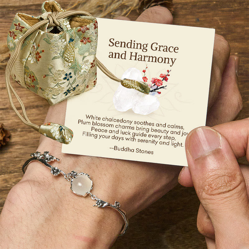"Sending Grace and Harmony"Plum Blossom Chalcedony Bracelet Includes Gift Message Card