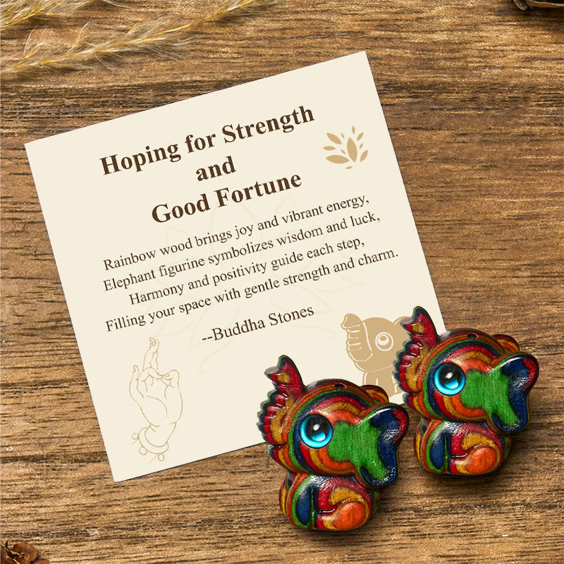 "Hoping for Strength and Good Fortune" 2Pcs Mini Elephant Includes Gift Message Card