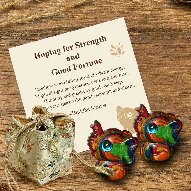 "Hoping for Strength and Good Fortune" 2Pcs Mini Elephant Includes Gift Message Card