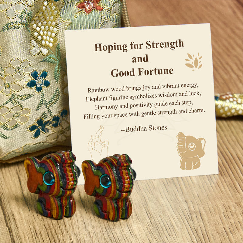 "Hoping for Strength and Good Fortune" 2Pcs Mini Elephant Includes Gift Message Card