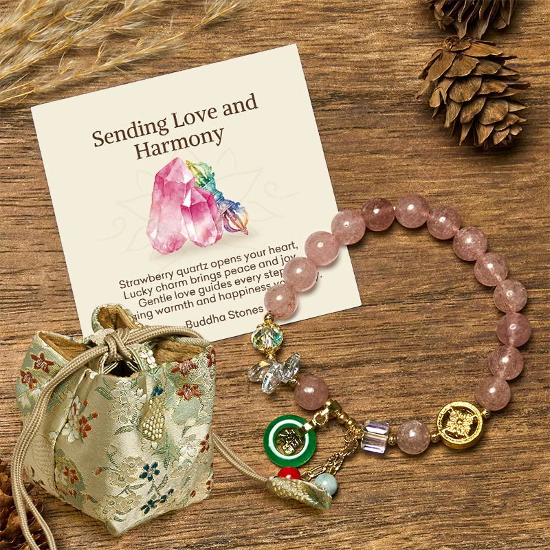 "Sending Love and Harmony"Strawberry Quartz Bracelet Includes Gift Message Card