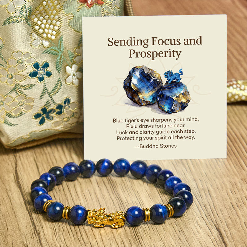 "Sending Focus and Prosperity" Tiger Eye Pixiu Bracelet Includes Gift Message Card