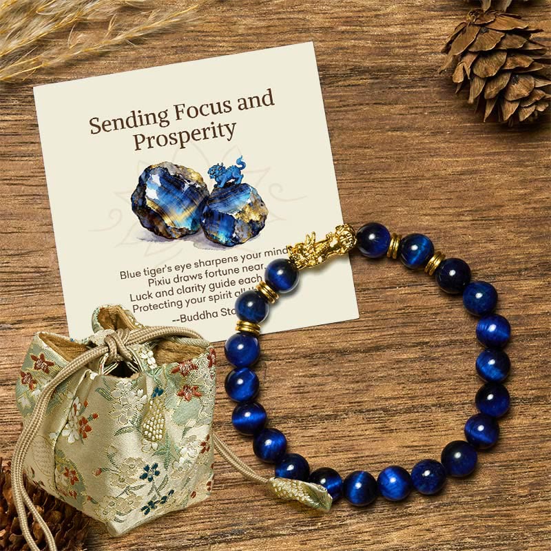 "Sending Focus and Prosperity" Tiger Eye Pixiu Bracelet Includes Gift Message Card