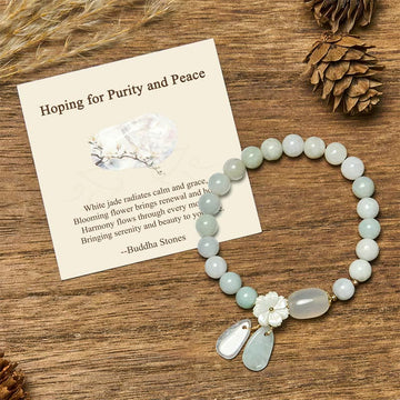 "Hoping for Purity and Peace"Natural White Jade Bracelet Includes Gift Message Card
