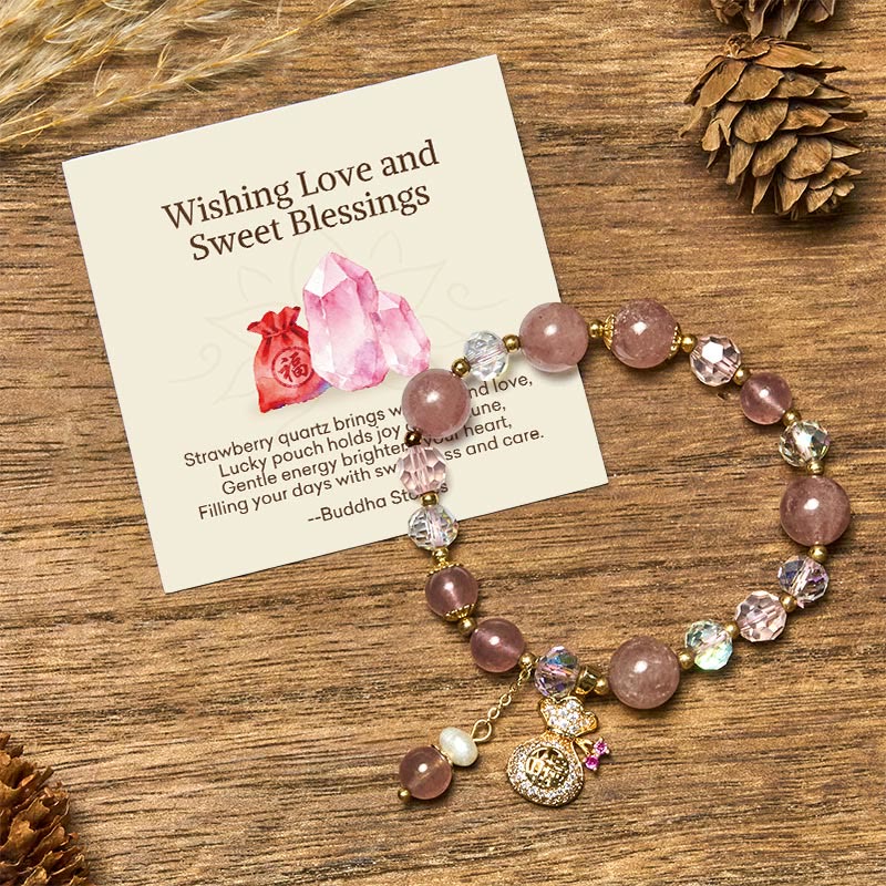 "Wishing Love and Sweet Blessings"Strawberry Quartz Bracelet Includes Gift Message Card