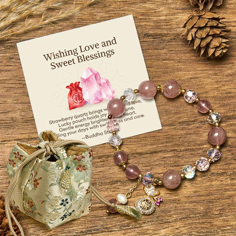 "Wishing Love and Sweet Blessings"Strawberry Quartz Bracelet Includes Gift Message Card
