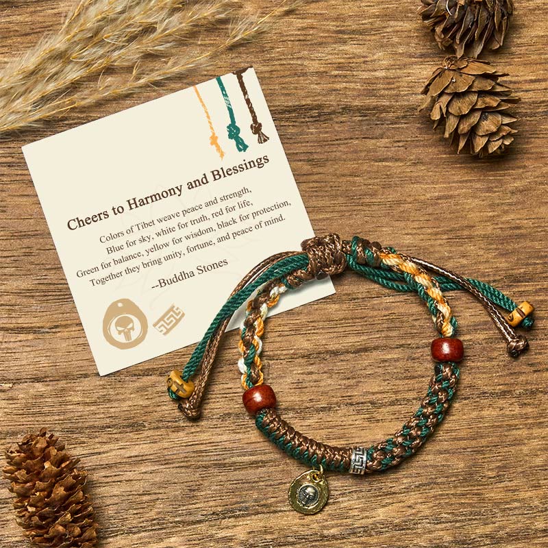 "Cheers to Harmony and Blessings" Tibetan Rope Bracelet Includes Gift Message Card
