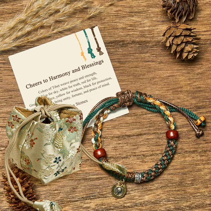 "Cheers to Harmony and Blessings" Tibetan Rope Bracelet Includes Gift Message Card