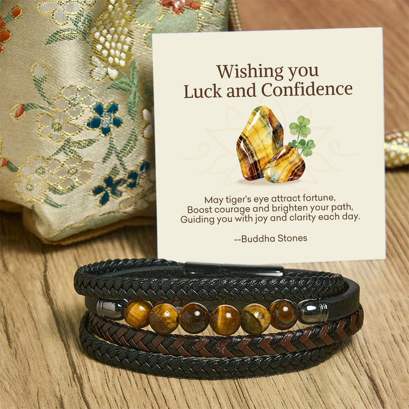 "Wishing You Luck and Confidence" Tiger Eye Leather Includes Gift Message Card