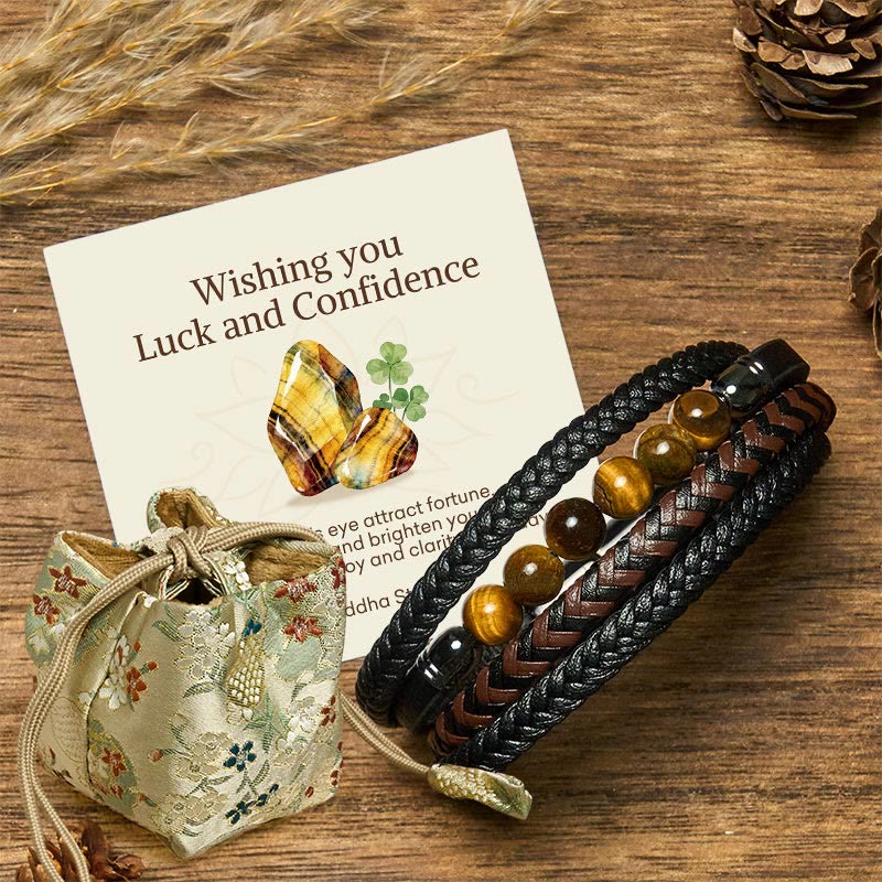 "Wishing You Luck and Confidence" Tiger Eye Leather Includes Gift Message Card