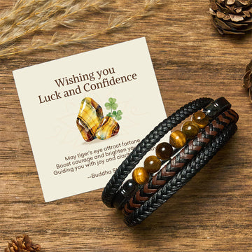 "Wishing You Luck and Confidence" Tiger Eye Leather Includes Gift Message Card