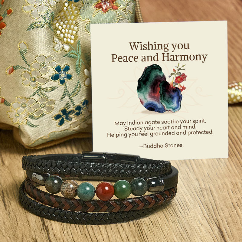 "Wishing You Peace and Harmony" Indian Agate Bracelet Includes Gift Message Card