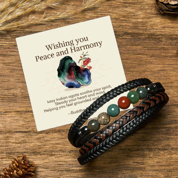 "Wishing You Peace and Harmony" Indian Agate Bracelet Includes Gift Message Card