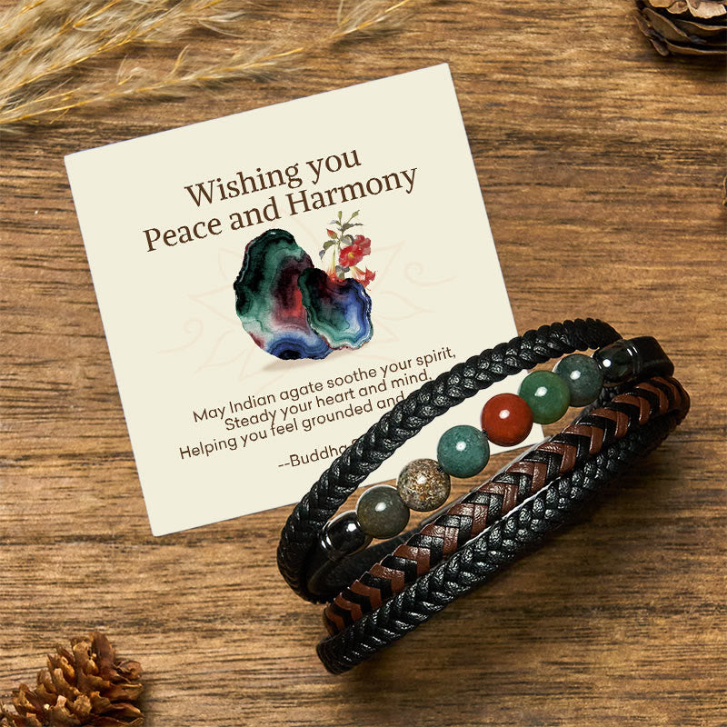 "Wishing You Peace and Harmony" Indian Agate Bracelet Includes Gift Message Card