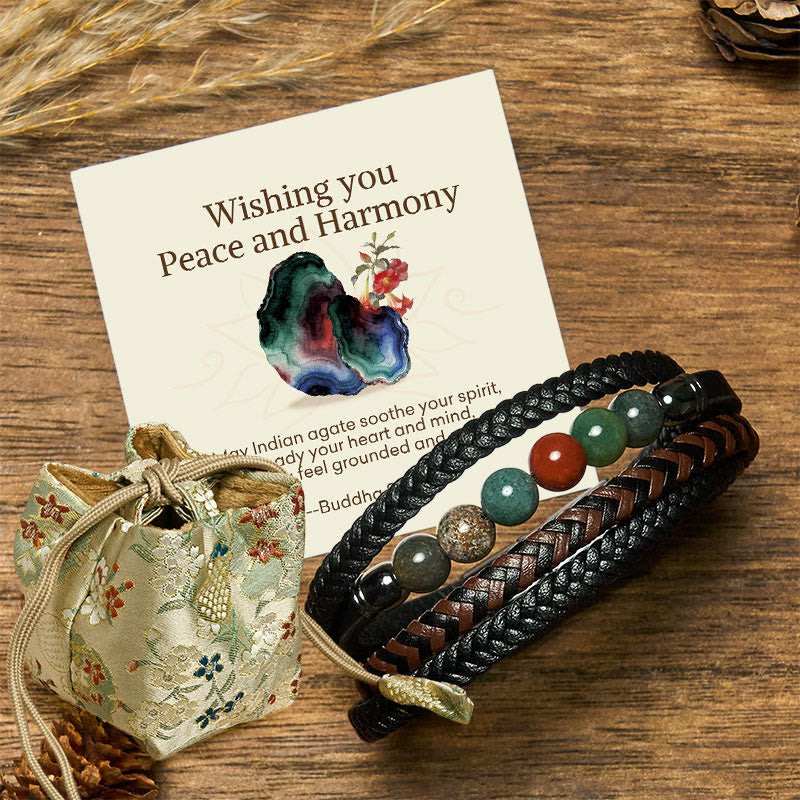 "Wishing You Peace and Harmony" Indian Agate Bracelet Includes Gift Message Card