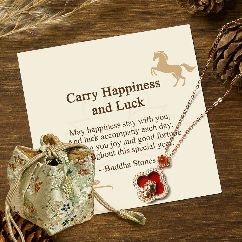 "Carry Happiness and Luck" Year of the Horse Agate Necklace Includes Gift Message Card