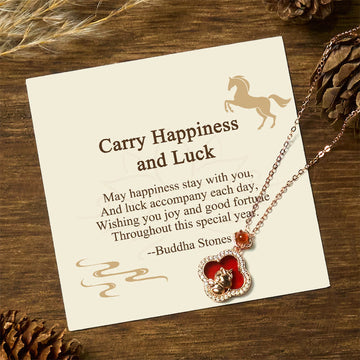 "Carry Happiness and Luck" Year of the Horse Agate Necklace Includes Gift Message Card