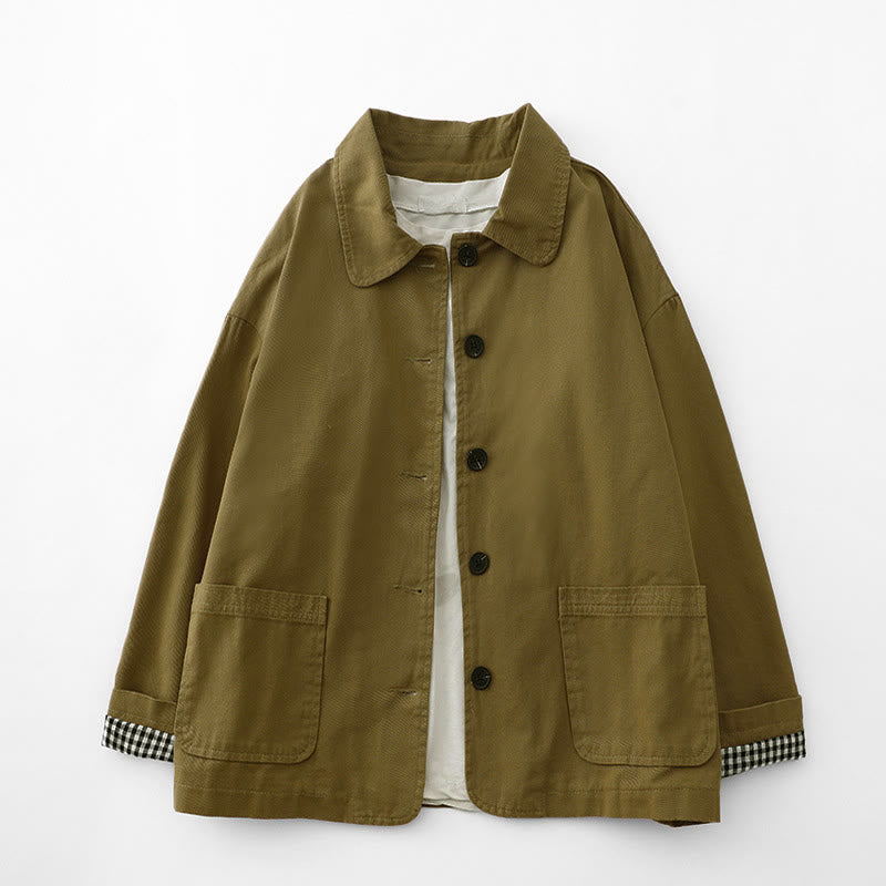 Commute Patchwork Design Cotton Women's Jacket With Pockets