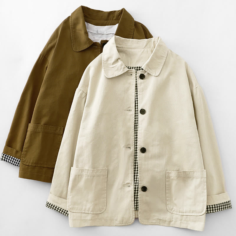 Commute Patchwork Design Cotton Women's Jacket With Pockets