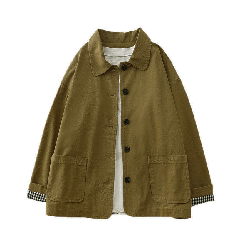 Commute Patchwork Design Cotton Women's Jacket With Pockets