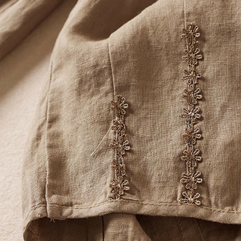 Summer Small Flower Embroidery Harem Pants With Pockets