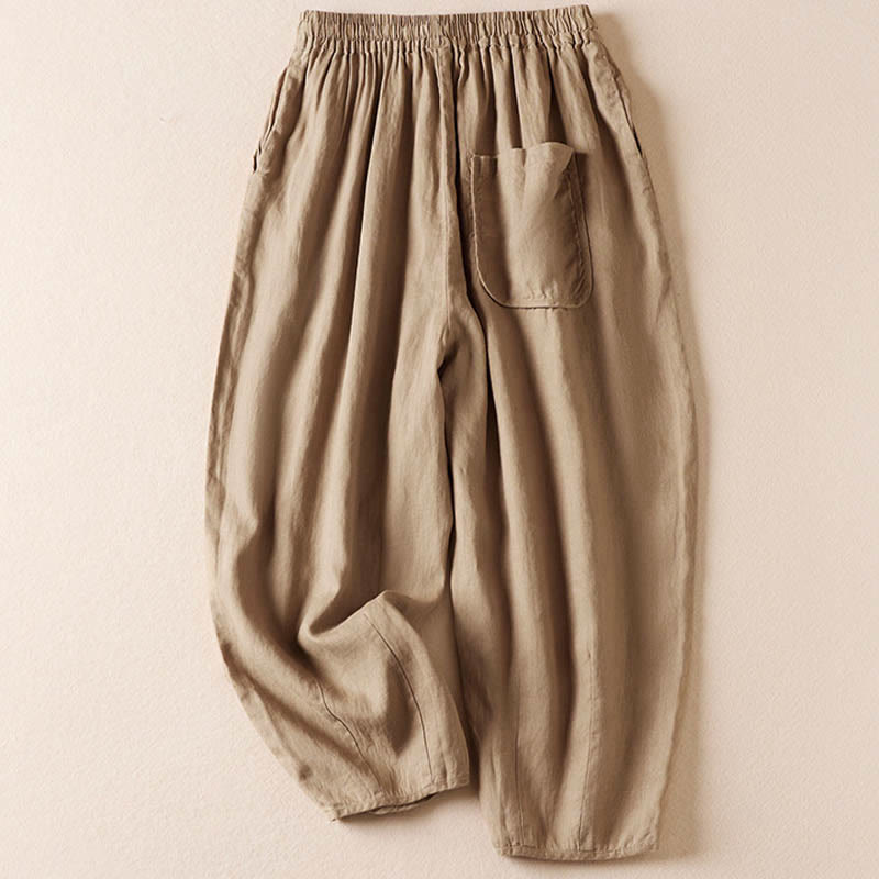 Summer Small Flower Embroidery Harem Pants With Pockets