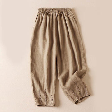 Summer Small Flower Embroidery Harem Pants With Pockets