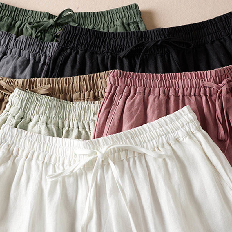 Summer Small Flower Embroidery Harem Pants With Pockets