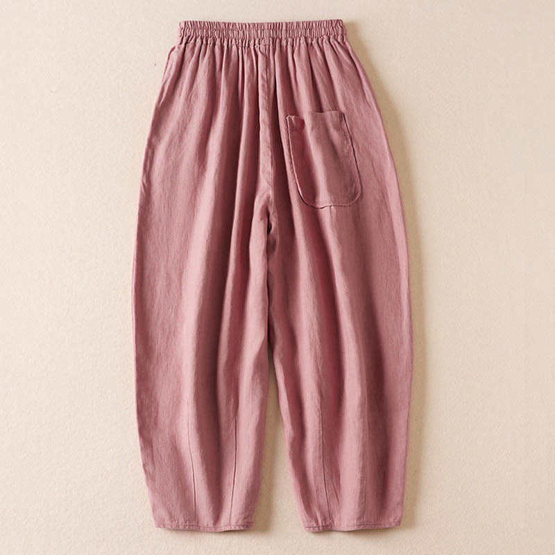 Summer Small Flower Embroidery Harem Pants With Pockets