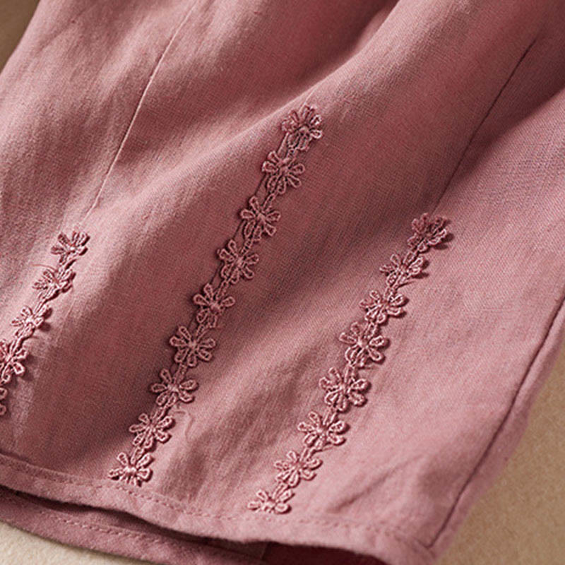Summer Small Flower Embroidery Harem Pants With Pockets