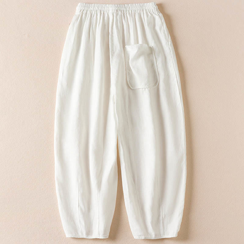 Summer Small Flower Embroidery Harem Pants With Pockets