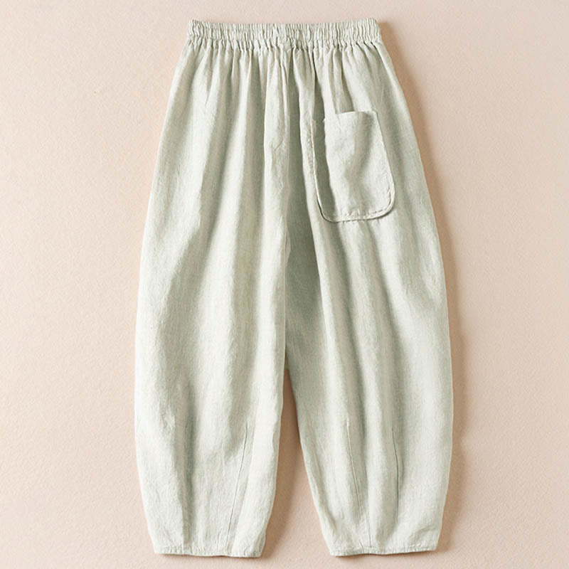 Summer Small Flower Embroidery Harem Pants With Pockets