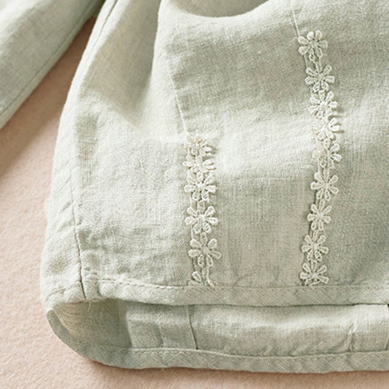 Summer Small Flower Embroidery Harem Pants With Pockets