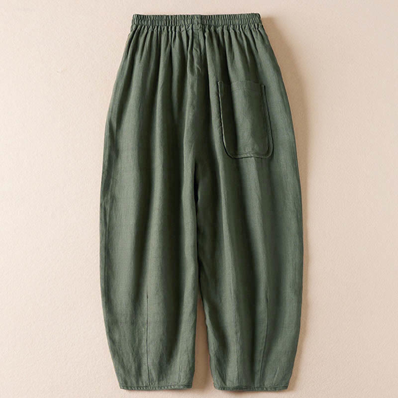 Summer Small Flower Embroidery Harem Pants With Pockets