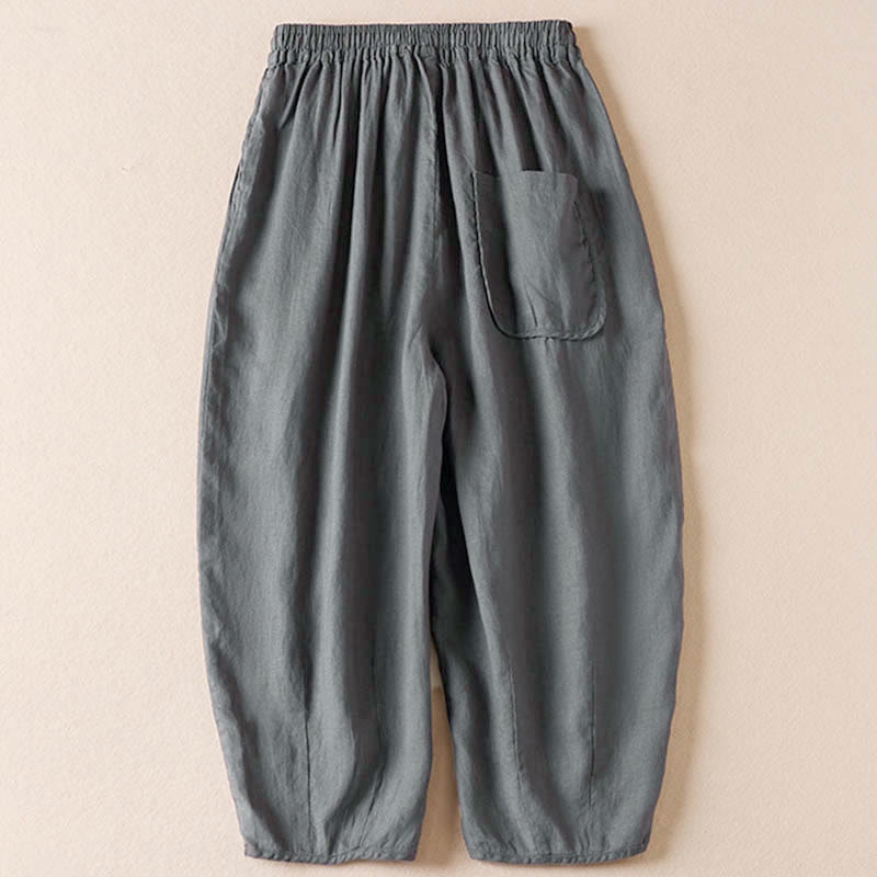 Summer Small Flower Embroidery Harem Pants With Pockets